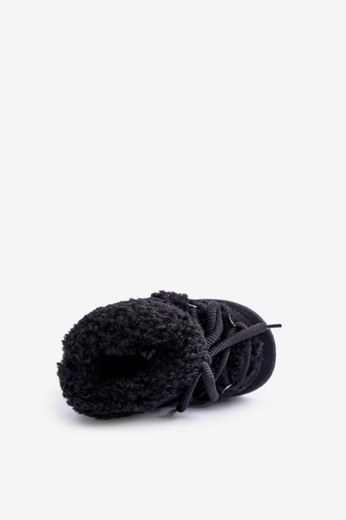 Ciepłe Botki Śniegowce Dziecięce Wiązane Czarne Asija