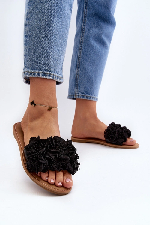 Damskie Klapki Z Kwiatkami Czarne Eelfan