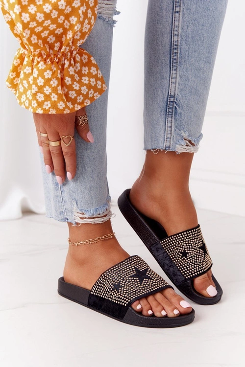 Gumowe Klapki Z Dżetami Czarne Edie