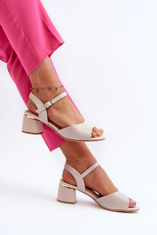 Sandały Damskie Na Niskim Obcasie Eko Skórzane Sergio Leone SK876 Jasnoszare