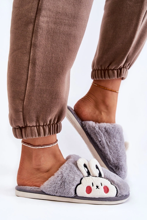 Damskie Futrzane Papcie Z Królikiem Szare Trisha