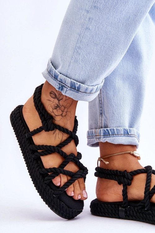 Damskie Modne Plecione Sandały Czarne Tiffanie