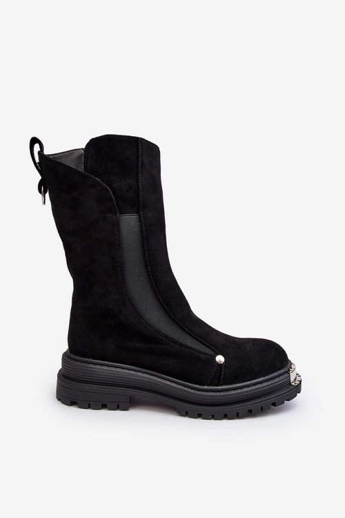 Zamszowe Ocieplane Botki Na Płaskim Obcasie Czarne Palimra