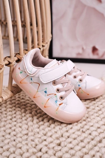 Dziecięce Sportowe Buty Ze Świecącą Podeszwą LED Biało-Różowe Disco