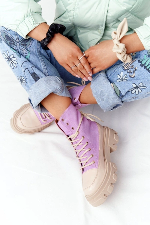 Zamszowe Botki Workery Lewski Shoes 3007-0 Fioletowe