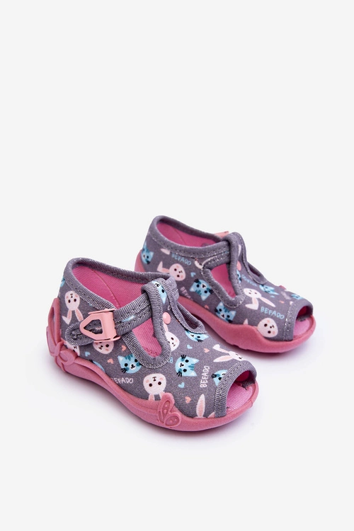 Sandałki Papcie Króliczki Befado 213P139 Szaro-Różowe