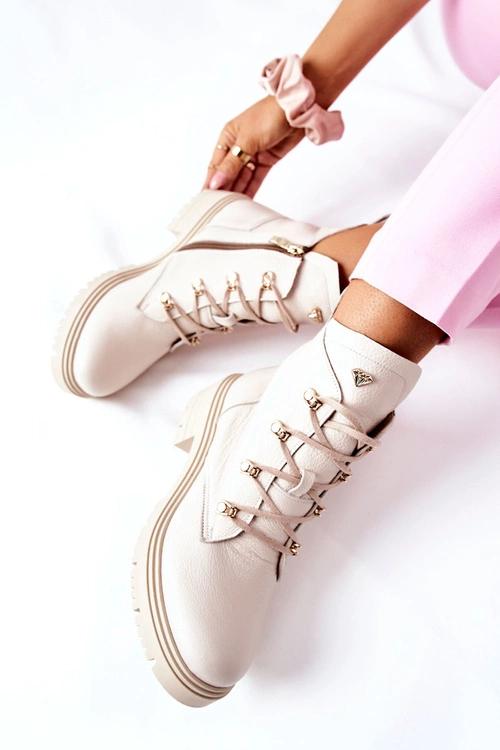 Botki Damskie Skórzane Beżowe Nicole 2674