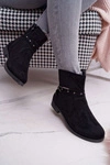 Damskie Botki Płaski Obcas Ocieplane Czarne Verte