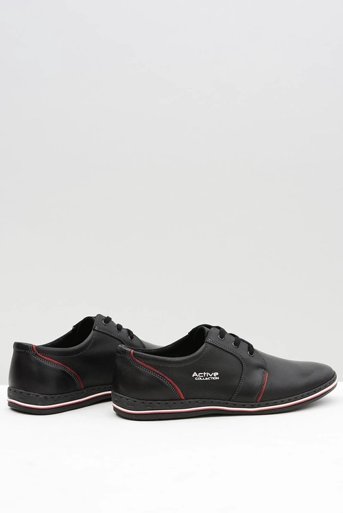 Czarne Skórzane Męskie Półbuty Marko