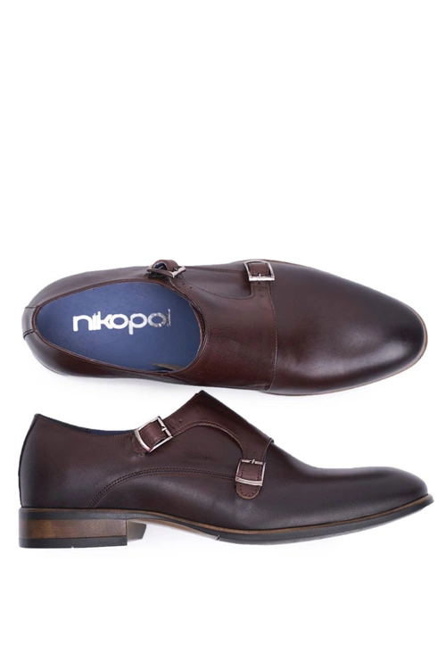 Półbuty Męskie Skórzane Monk Nikopol Brązowe 1720