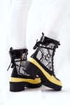 Skórzane Botki Wężowe Czarno-Żółte Meridiah