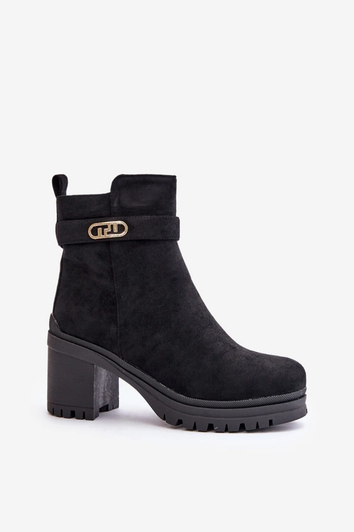 Botki Damskie Na Słupku Eko Zamszowe Ocieplane Na Zamek Czarne Laonora