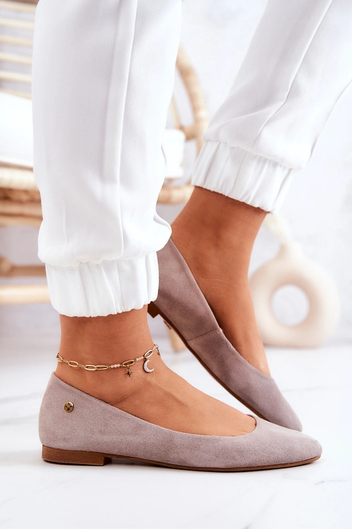 Damskie Zamszowe Baleriny Maciejka 04100-42 Beżowe