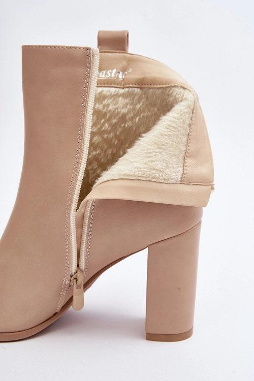 Damskie Skórzane Botki Na Słupku Beżowe Vevine