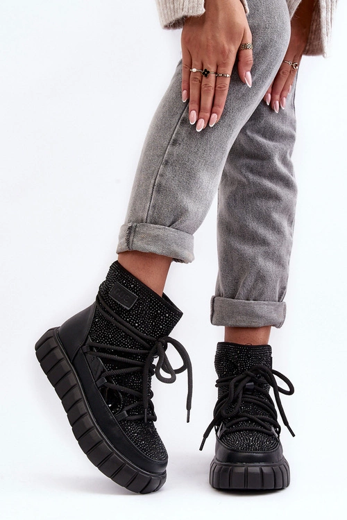 Ocieplane Śniegowce Zdobione Dżetami GOE MM2N4080 Czarne