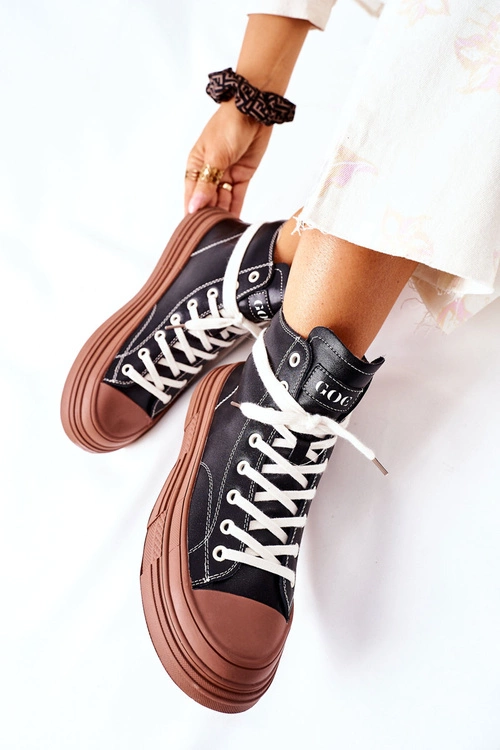 Damskie Ocieplane Trampki GOE Wysokie II2N4033 Czarne