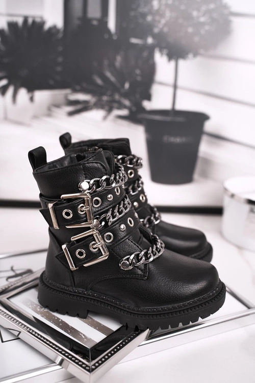 Dziecięce Botki Ocieplane z Klamrami Futerkiem Czarne Fun Time