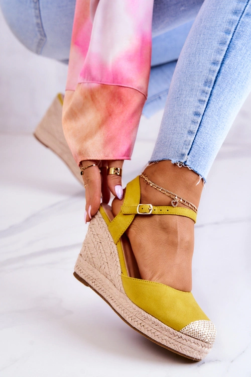 Damskie Espadryle Na Plecionej Platformie Żółte Canillo