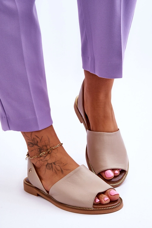 Skórzane Wsuwane Sandały Beżowe Alivia