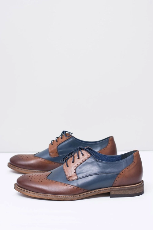 Nikopol Granatowe Skórzane Męskie Eleganckie Półbuty Mortes