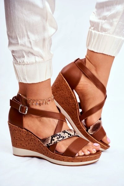 Sandały Damskie Na Koturnie Sergio Leone Brązowe SK309