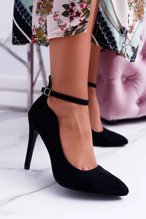 Damskie Szpilki Zapinane Wokół Kostki Zamszowe Czarne Holla