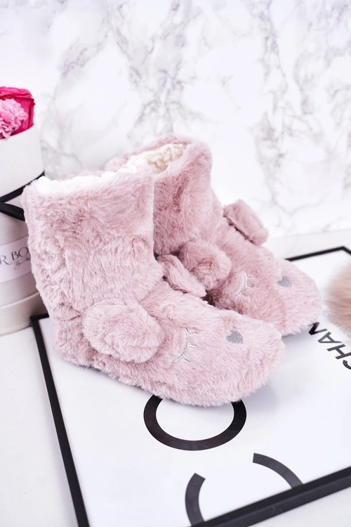 Dziecięce Papcie Ocieplane Kożuszkiem Pudrowy Róż Sleepyhead