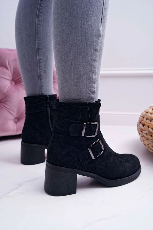 Botki Damskie Na Obcasie Zamszowe Czarne Fagret