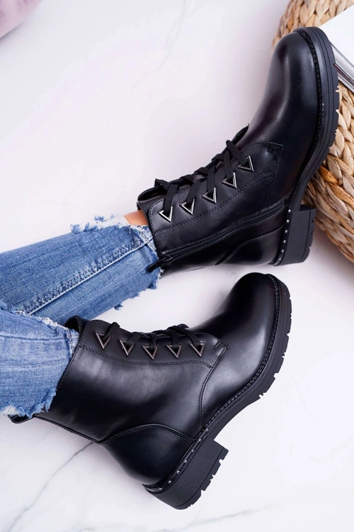 Botki Damskie Płaski Obcas Czarne Sergio Leone TR718