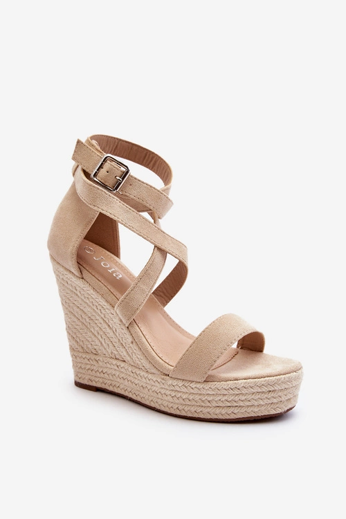 Sandały Na Koturnie Z Plecionką Beżowe Salthe