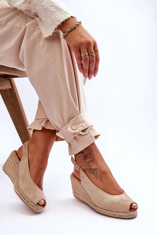 Zamszowe Sandały Na Koturnie Beżowe Elsie