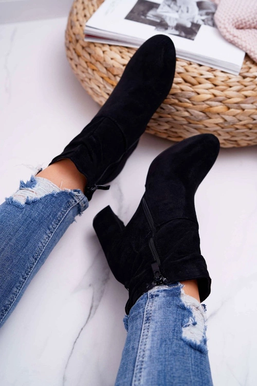 Botki Damskie Na Słupku Zamszowe Czarne Greybond