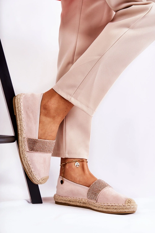 Damskie Wsuwane Espadryle Z Cyrkoniami Różowe Massal