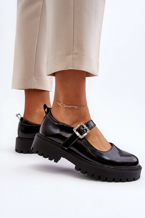 Damskie Lakierowane Półbuty Z Ozdobną Klamrą Czarne Lindnessa