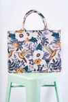 Duża Klasyczna Torebka W Print Biało-Zielona Micola