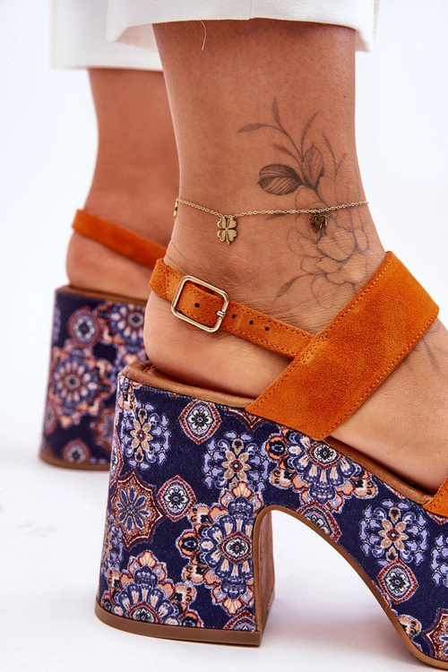 Skórzane Sandały Na Obcasie Maciejka 06089-18 Pomarańczowe
