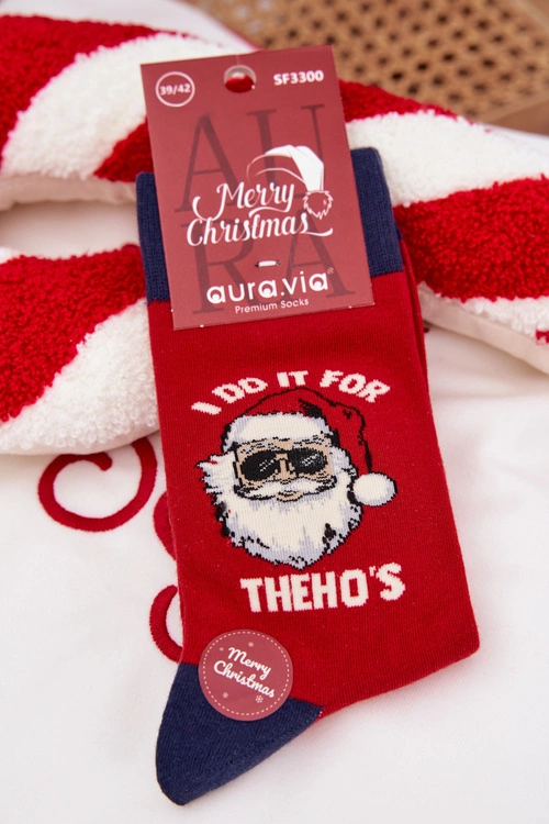 Skarpety Męskie Świąteczne Mikołaj W Okularach Czerwono-Granatowe