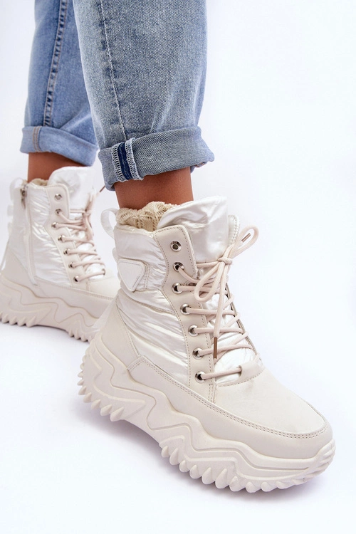 Ocieplane Botki Na Masywnej Platformie Jasnobeżowe Lanleh