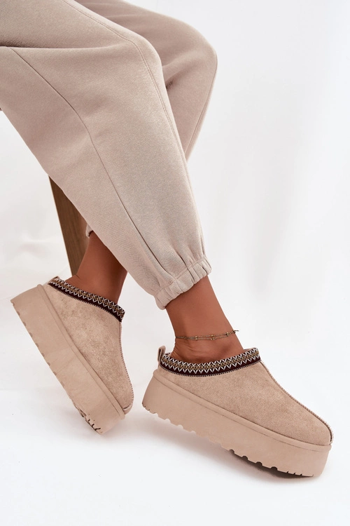 Śniegowce Damskie Z Ozdobnym Haftem Beżowe Jenira