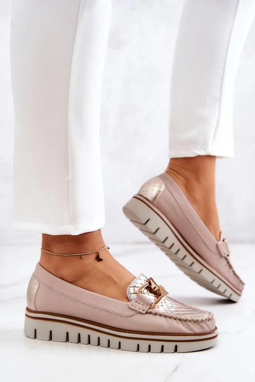 Damskie Skórzane Mokasyny Na Platformie Beżowe Venesia