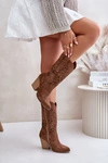Ażurowe Kozaki Do Połowy Łydki Na Słupku Zamszowe Lewski 3609 Brązowe