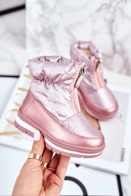 Dziecięce Śniegowce Ocieplane Wełną Różowe Bubbles