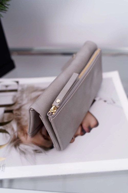 Portfel Damski Duży Szary na Zatrzask