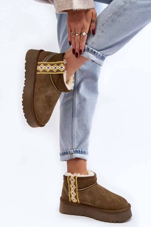 Skórzane Zamszowe Śniegowce Damskie Zielone Vebissat