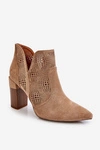 Ażurowe Zamszowe Botki Na Obcasie Beżowe Leanna