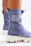 Wysokie Botki Workery Na Suwak Niebieskie Nerisa