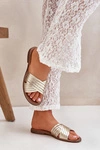 Skórzane Damskie Klapki Lewski Shoes 3682 Złote