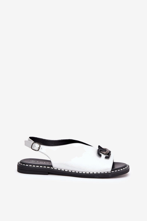 Sandały Na Płaskim Obcasie Z Ozdobą Eko Skóra Srebrne Tillireta