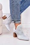 Ażurowe Botki Na Słupku Jasnoszare Michelle