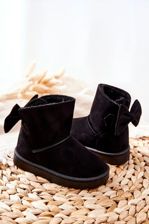 Dziecięce Ocieplane Śniegowce Z Kokardą Czarne Lolila